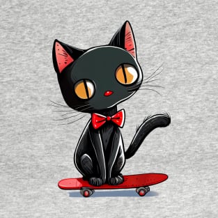 Cute Black Cat on a Skateboard T-Shirt